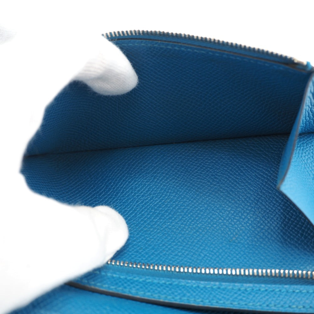 HERMES Long Wallet Purse Epsom blue Bane Souffle Women Used Authentic