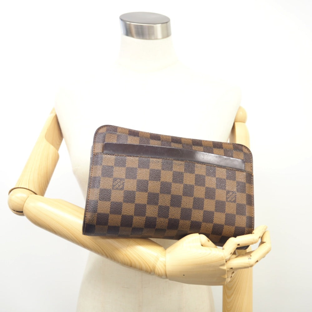 LOUIS VUITTON business bag N51993 leather Brown Clutch bag Damier Saint Louis mens Used Authentic