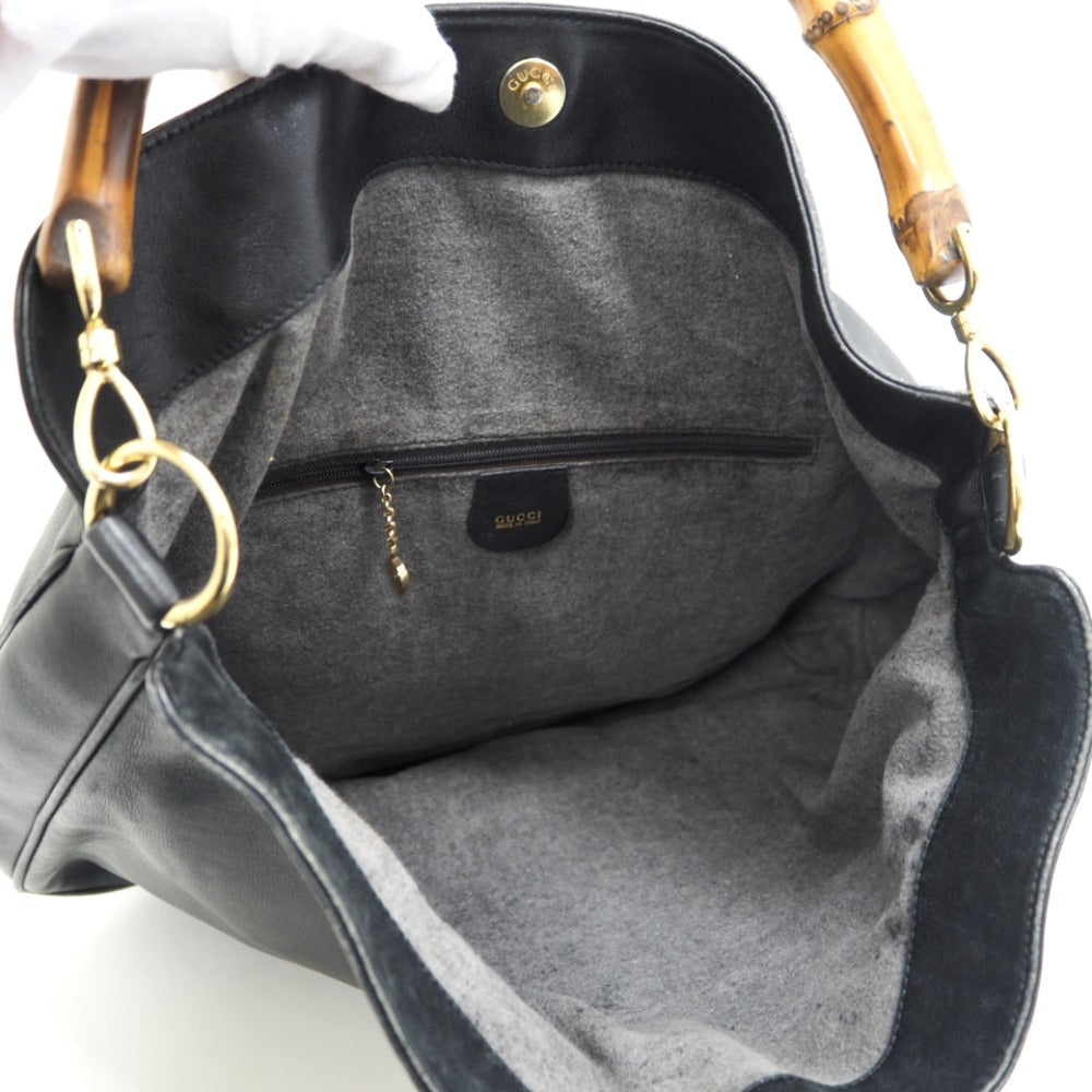 GUCCI Shoulder Bag 001 2852 1577 0 Leather, Bamboo black One Shoulder Bag Bamboo Women Used Authentic