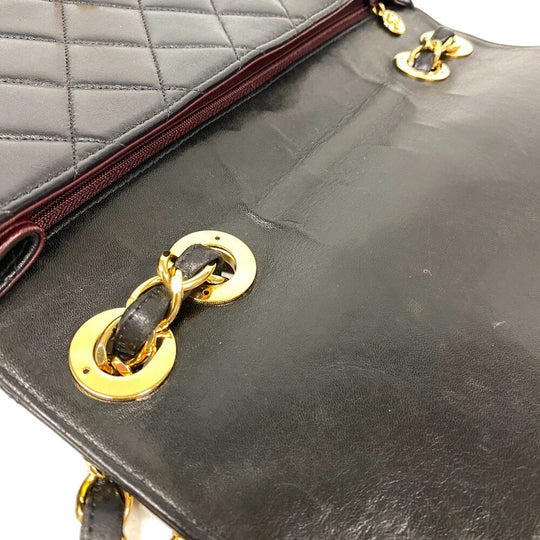 CHANEL Shoulder Bag lambskin black ChainShoulder Bag lambskin Deca Trasse 30 Women Used Authentic