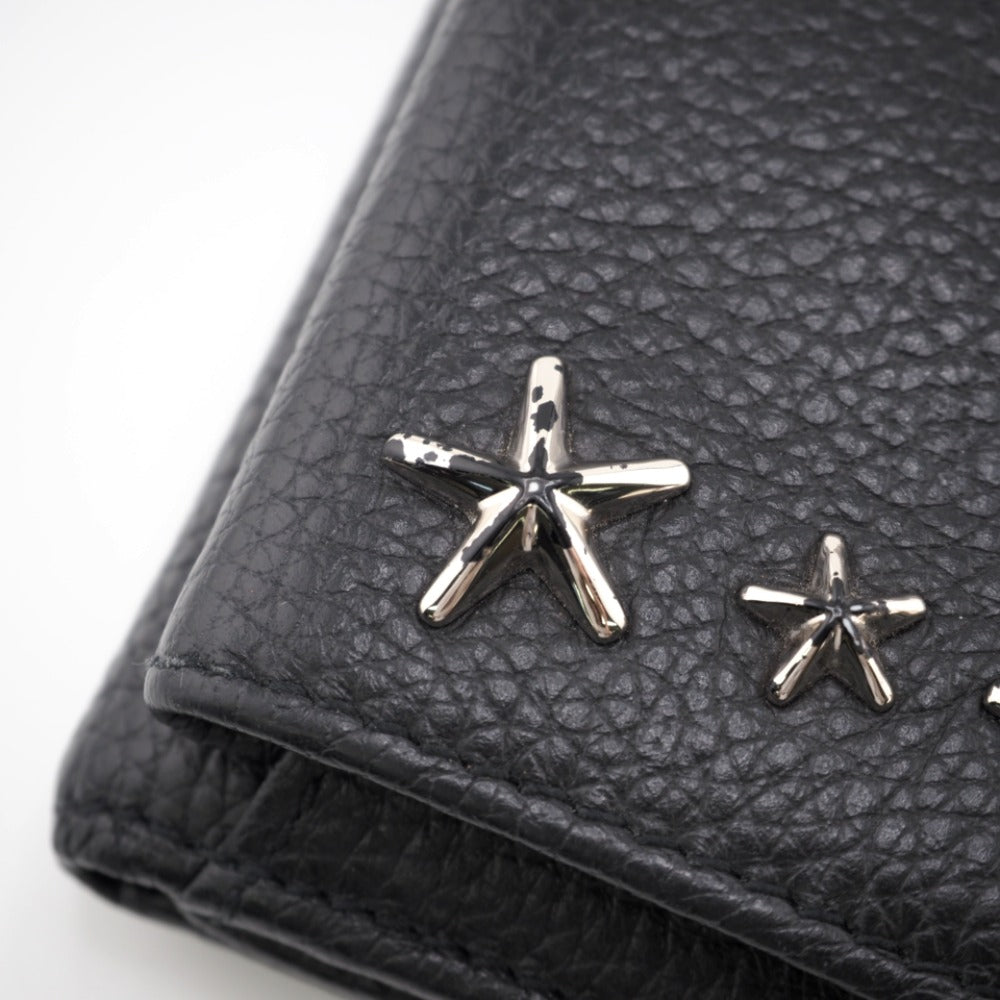 JIMMY CHOO Tri-fold wallet leather black Star studs Women Used Authentic