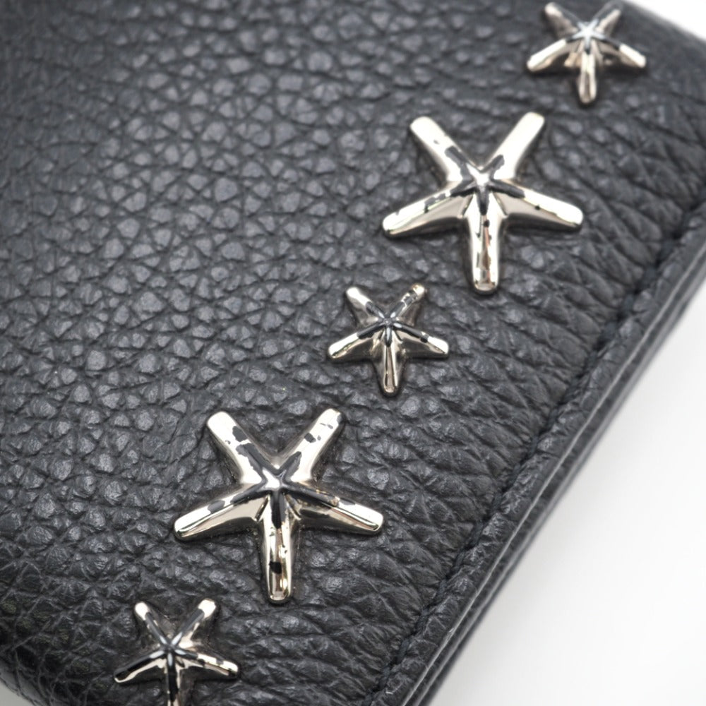 JIMMY CHOO Tri-fold wallet leather black Star studs Women Used Authentic