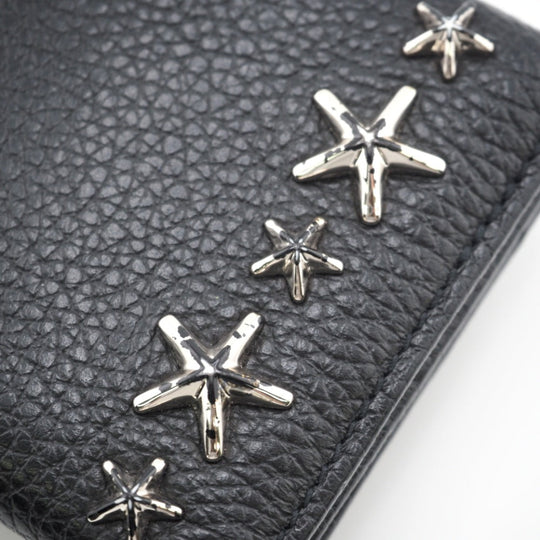 JIMMY CHOO Tri-fold wallet leather black Star studs Women Used Authentic
