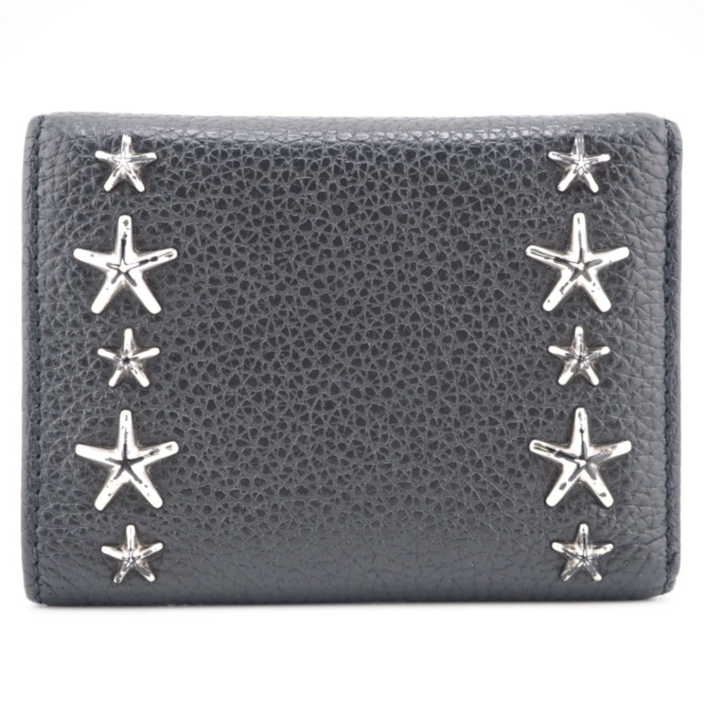 JIMMY CHOO Tri-fold wallet leather black Star studs Women Used Authentic