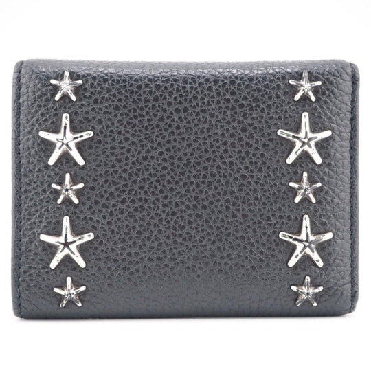 JIMMY CHOO Tri-fold wallet leather black Star studs Women Used Authentic