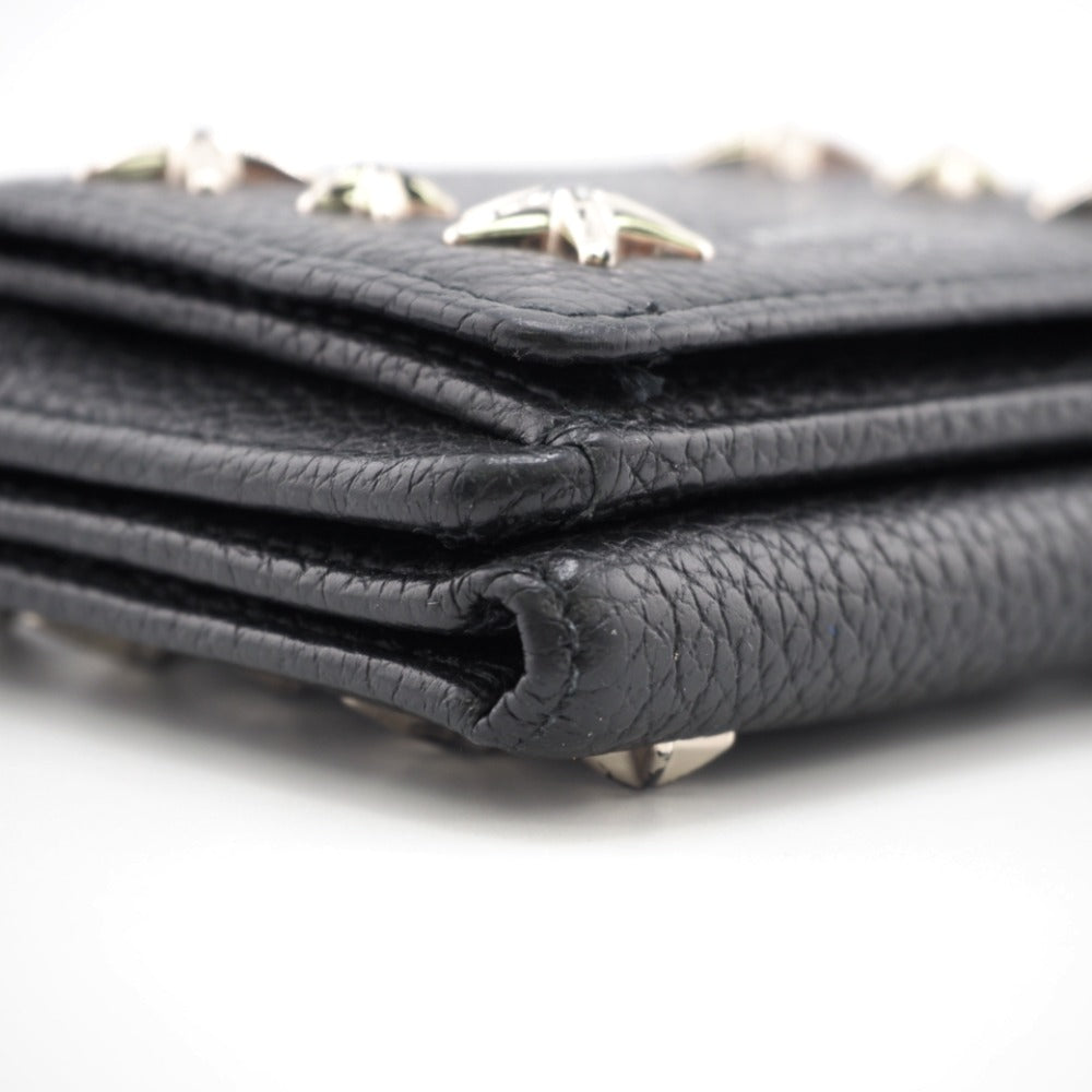 JIMMY CHOO Tri-fold wallet leather black Star studs Women Used Authentic