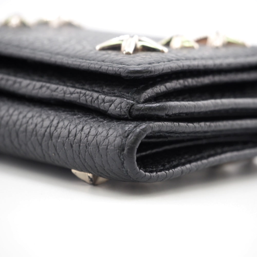 JIMMY CHOO Tri-fold wallet leather black Star studs Women Used Authentic