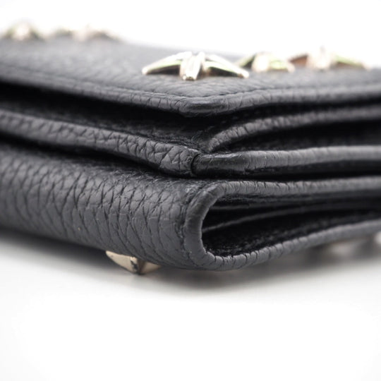 JIMMY CHOO Tri-fold wallet leather black Star studs Women Used Authentic
