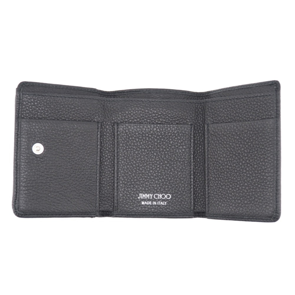 JIMMY CHOO Tri-fold wallet leather black Star studs Women Used Authentic