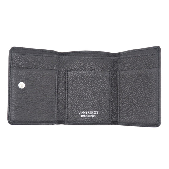 JIMMY CHOO Tri-fold wallet leather black Star studs Women Used Authentic