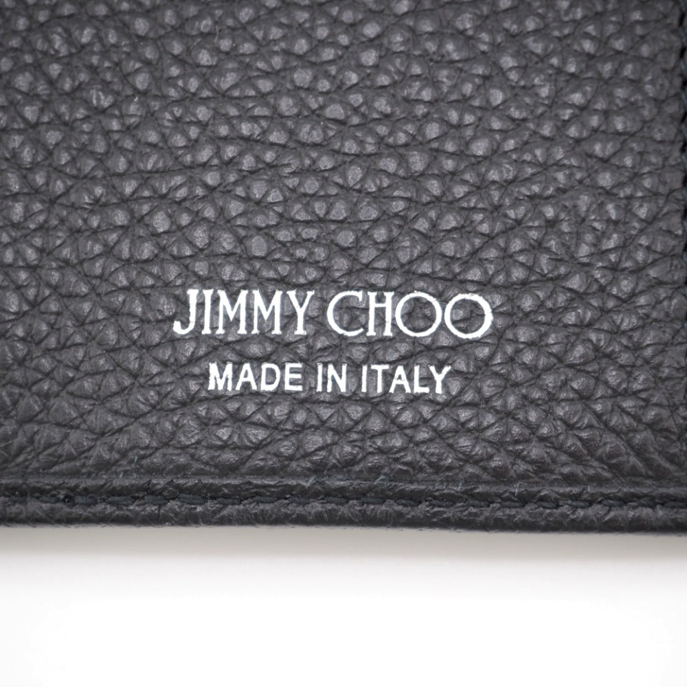 JIMMY CHOO Tri-fold wallet leather black Star studs Women Used Authentic
