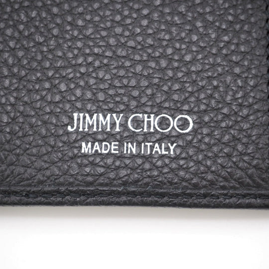 JIMMY CHOO Tri-fold wallet leather black Star studs Women Used Authentic