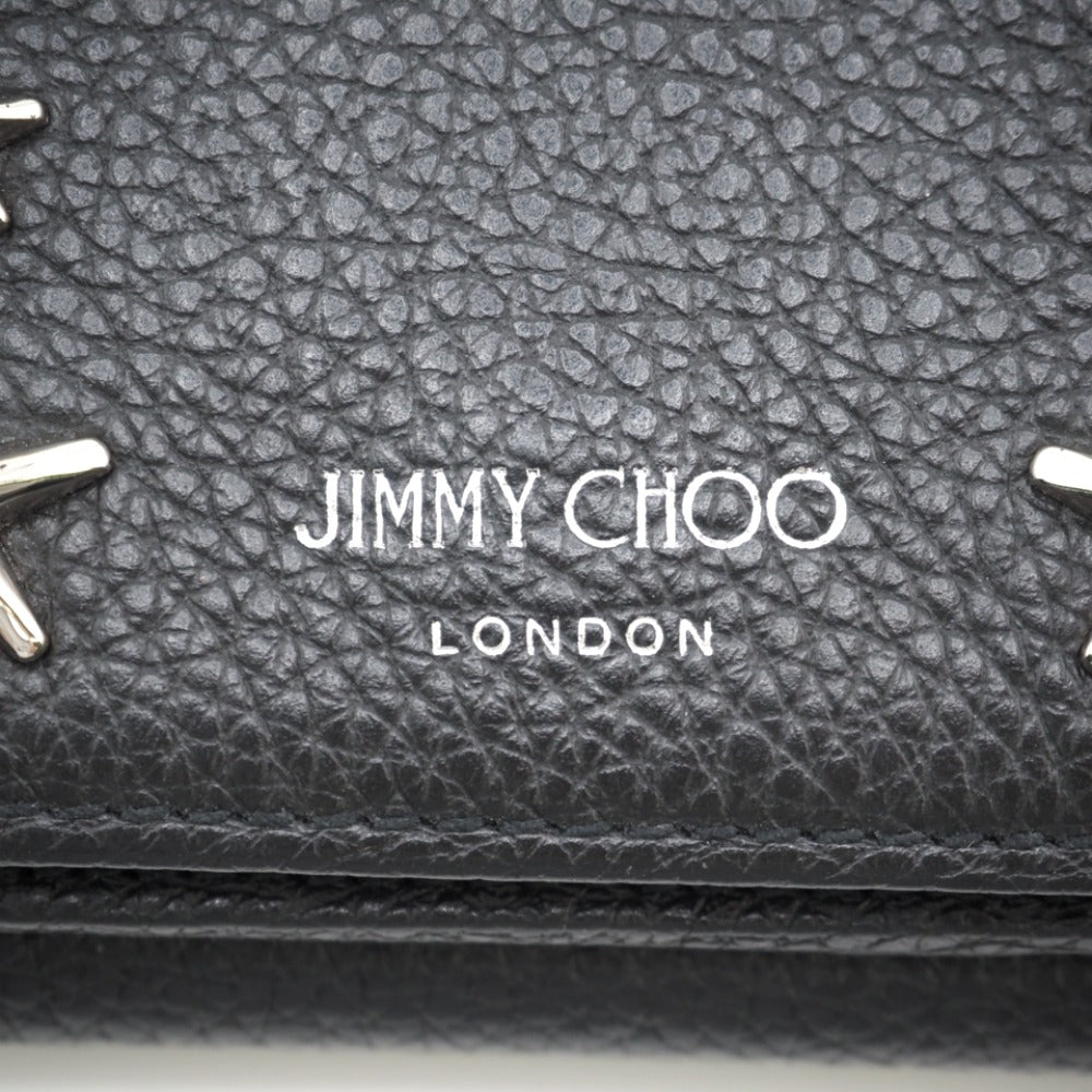 JIMMY CHOO Tri-fold wallet leather black Star studs Women Used Authentic