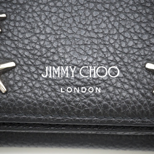 JIMMY CHOO Tri-fold wallet leather black Star studs Women Used Authentic