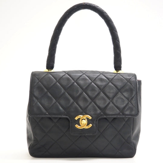 CHANEL Handbag lambskin black Turn lock COCO Mark Matrasse Women Used Authentic