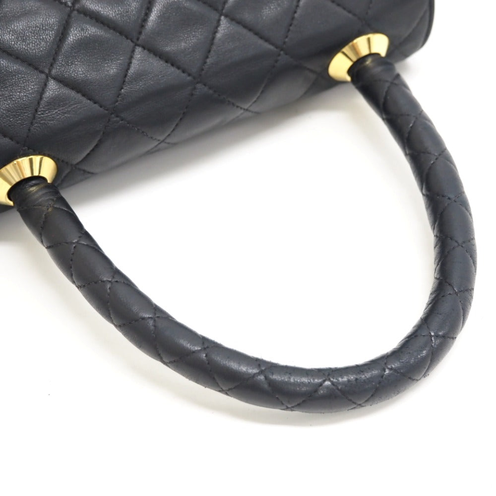 CHANEL Handbag lambskin black Turn lock COCO Mark Matrasse Women Used Authentic