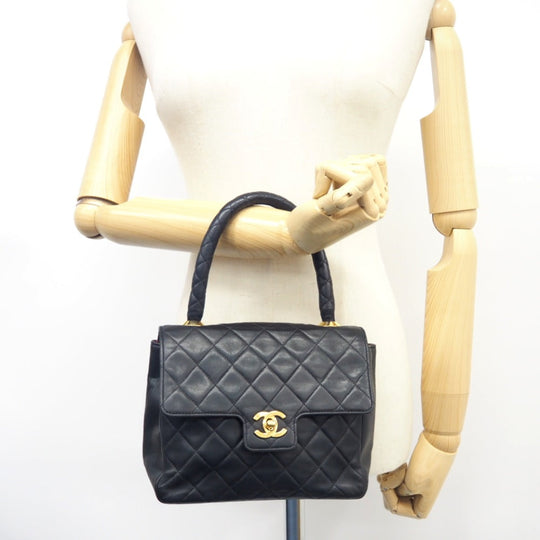 CHANEL Handbag lambskin black Turn lock COCO Mark Matrasse Women Used Authentic