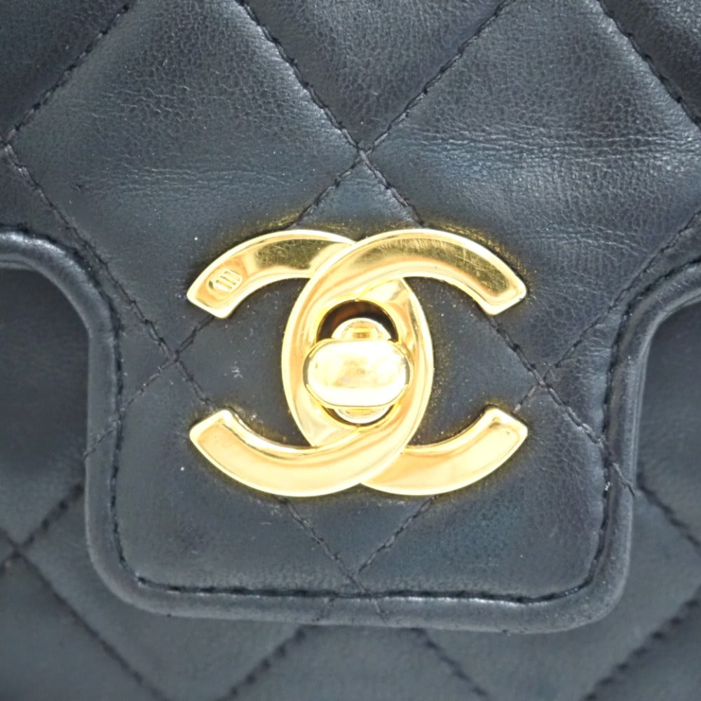 CHANEL Handbag lambskin black Turn lock COCO Mark Matrasse Women Used Authentic