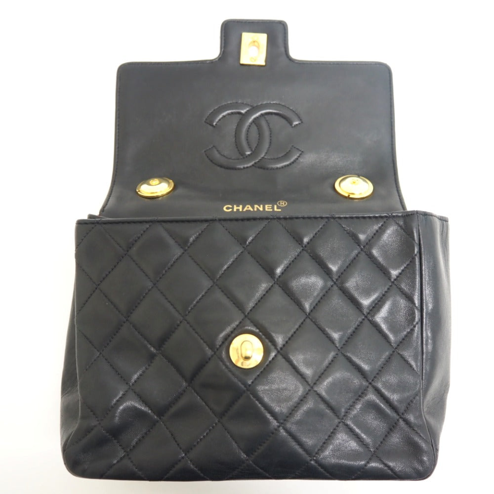 CHANEL Handbag lambskin black Turn lock COCO Mark Matrasse Women Used Authentic