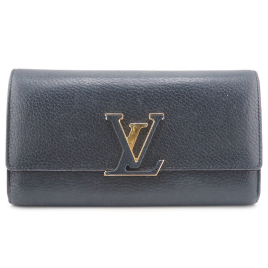 LOUIS VUITTON Long Wallet Purse M61248 Taurillon Clemence black LV logo Portefeuille Capsine Women Used Authentic