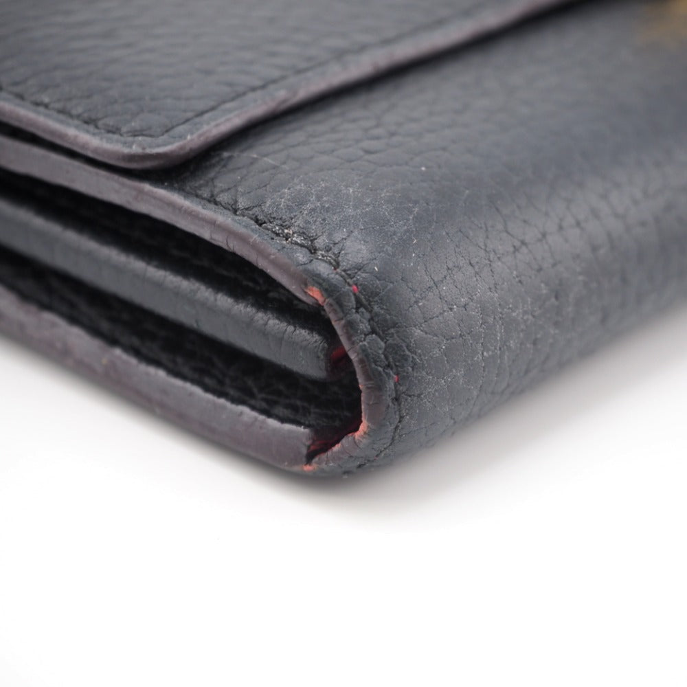 LOUIS VUITTON Long Wallet Purse M61248 Taurillon Clemence black LV logo Portefeuille Capsine Women Used Authentic