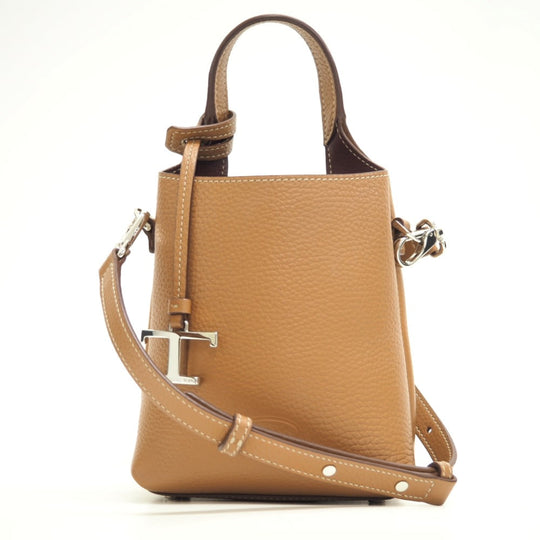 TOD�fS Shoulder Bag leather Brown 2WAY handbag T Timeless Women Used Authentic
