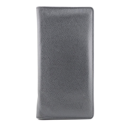 LOUIS VUITTON Long Wallet Purse M32572 leather black Taiga Portefeuille Brazza mens Used Authentic