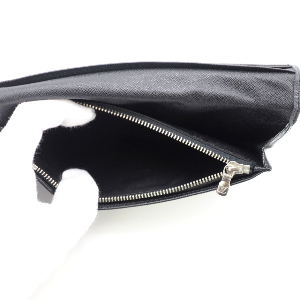 LOUIS VUITTON Long Wallet Purse M32572 leather black Taiga Portefeuille Brazza mens Used Authentic