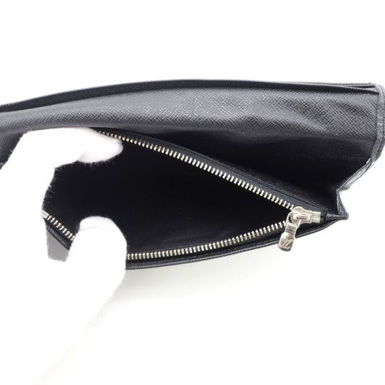LOUIS VUITTON Long Wallet Purse M32572 leather black Taiga Portefeuille Brazza mens Used Authentic
