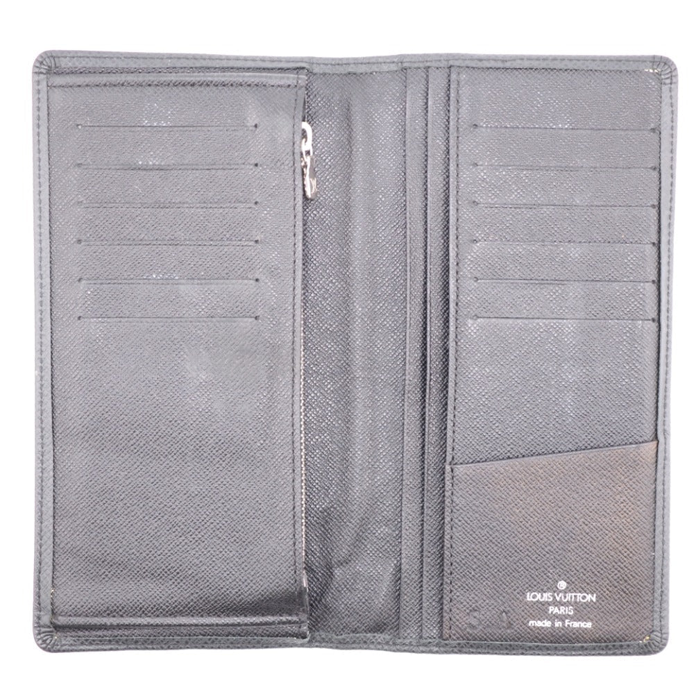 LOUIS VUITTON Long Wallet Purse M32572 leather black Taiga Portefeuille Brazza mens Used Authentic
