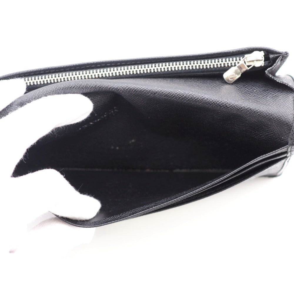 LOUIS VUITTON Long Wallet Purse M32572 leather black Taiga Portefeuille Brazza mens Used Authentic