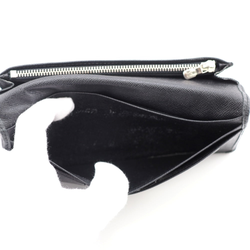 LOUIS VUITTON Long Wallet Purse M32572 leather black Taiga Portefeuille Brazza mens Used Authentic