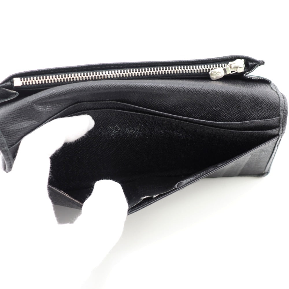 LOUIS VUITTON Long Wallet Purse M32572 leather black Taiga Portefeuille Brazza mens Used Authentic