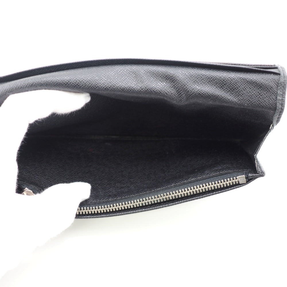 LOUIS VUITTON Long Wallet Purse M32572 leather black Taiga Portefeuille Brazza mens Used Authentic