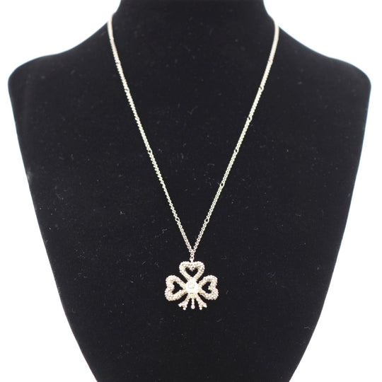 GUCCI Necklace Silver925 Silver Fake pearl Clover Women Used Authentic