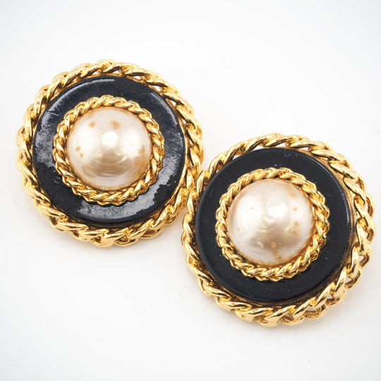 CHANEL Earring Gold Plated gold 26 Fake pearl Women Used Authentic