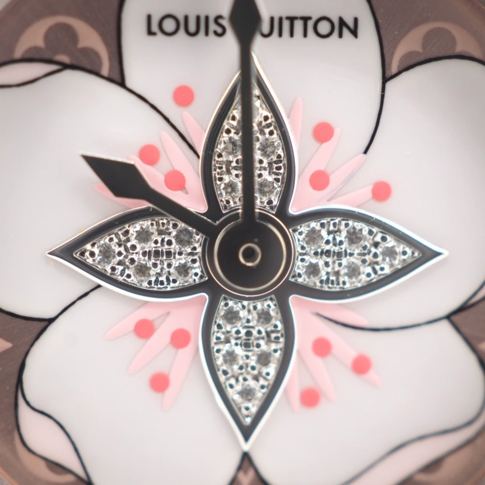 LOUIS VUITTON Watches Q1M07 Stainless Steel pink Quartz QZ Cherry blossom Tambour Women Used Authentic