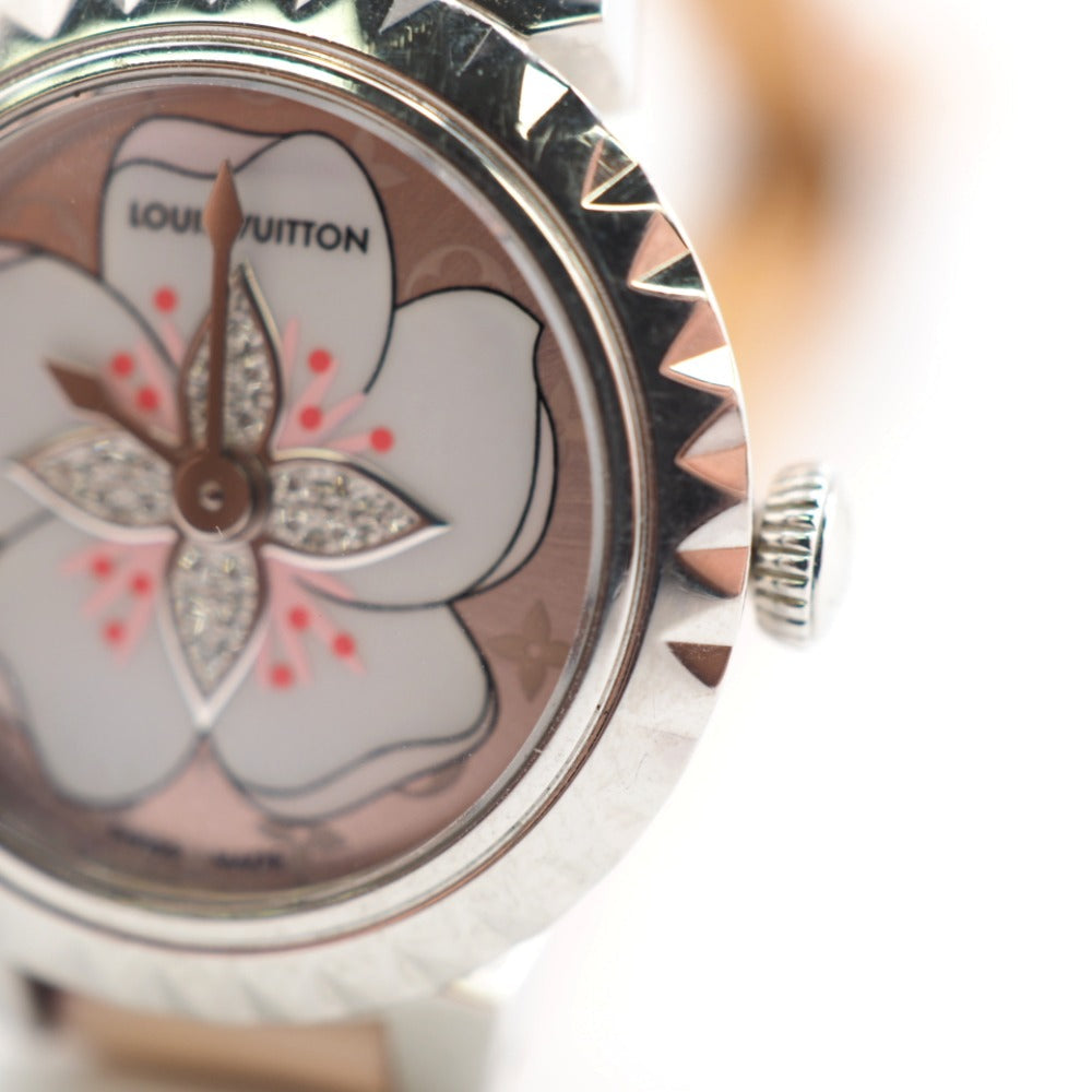 LOUIS VUITTON Watches Q1M07 Stainless Steel pink Quartz QZ Cherry blossom Tambour Women Used Authentic