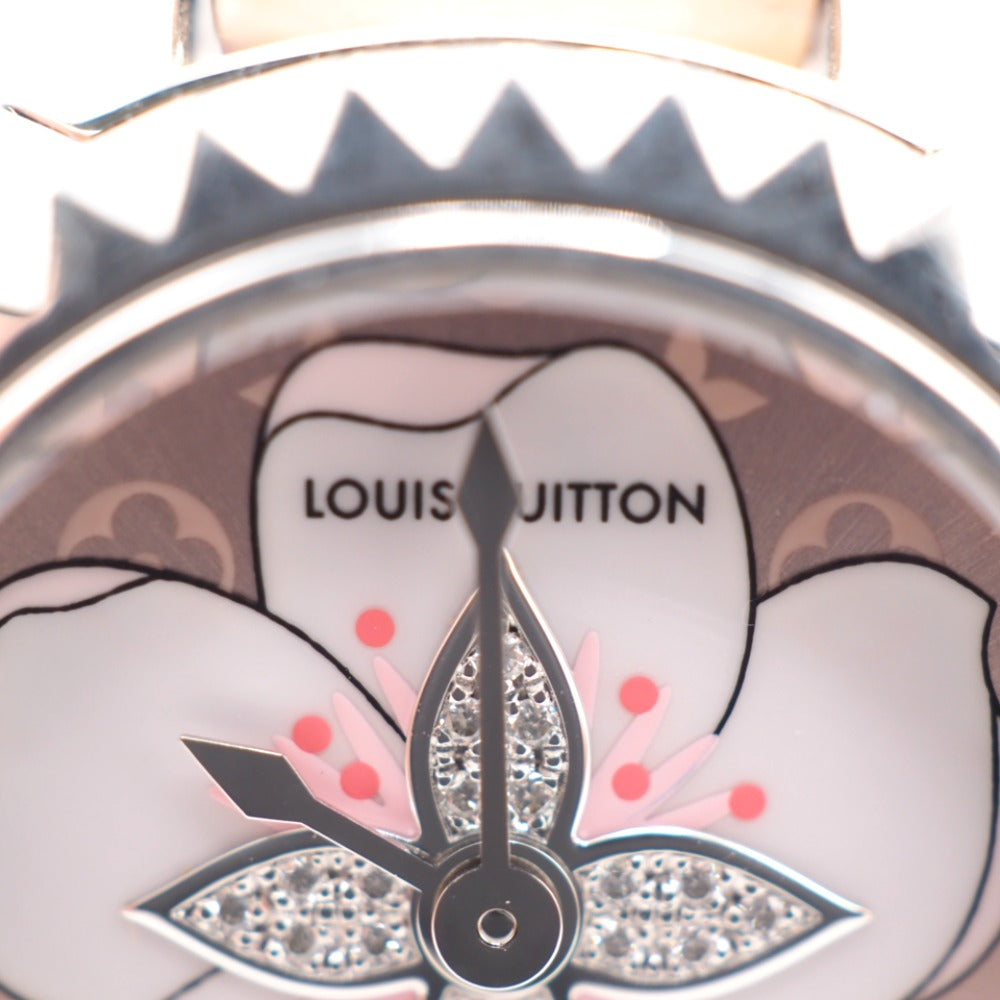 LOUIS VUITTON Watches Q1M07 Stainless Steel pink Quartz QZ Cherry blossom Tambour Women Used Authentic
