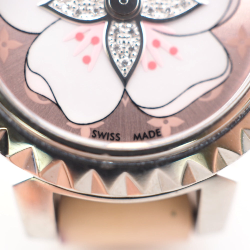 LOUIS VUITTON Watches Q1M07 Stainless Steel pink Quartz QZ Cherry blossom Tambour Women Used Authentic