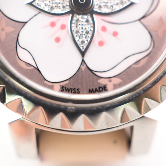 LOUIS VUITTON Watches Q1M07 Stainless Steel pink Quartz QZ Cherry blossom Tambour Women Used Authentic