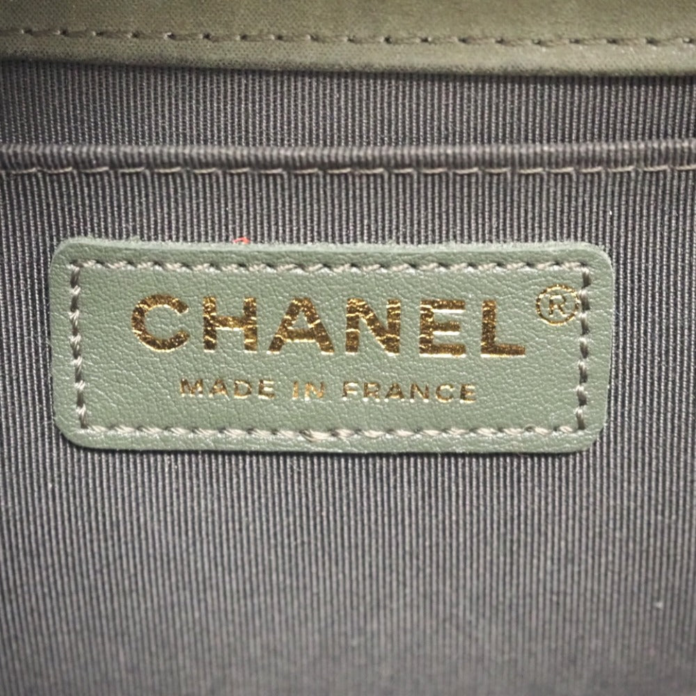 CHANEL Shoulder Bag Leather, Tweed khaki ChainShoulder COCO Mark Boy Chanel Women Used Authentic