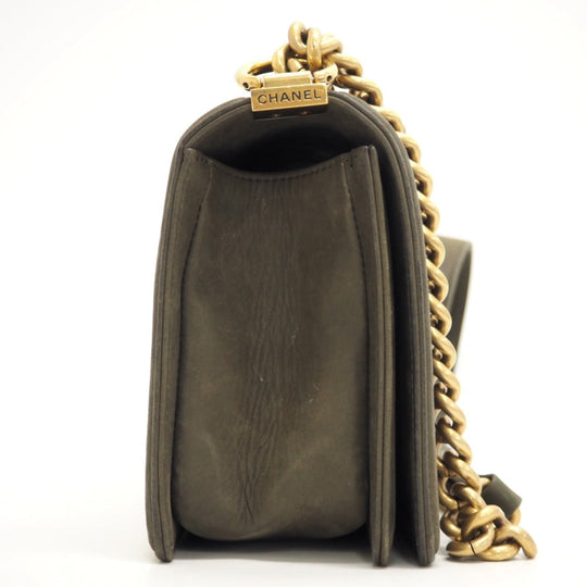 CHANEL Shoulder Bag Leather, Tweed khaki ChainShoulder COCO Mark Boy Chanel Women Used Authentic