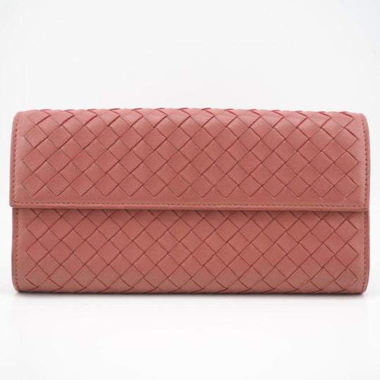 BOTTEGAVENETA Long Wallet Purse leather pink INTRECCIATO Women Used Authentic