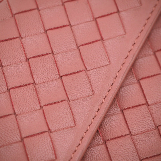 BOTTEGAVENETA Long Wallet Purse leather pink INTRECCIATO Women Used Authentic