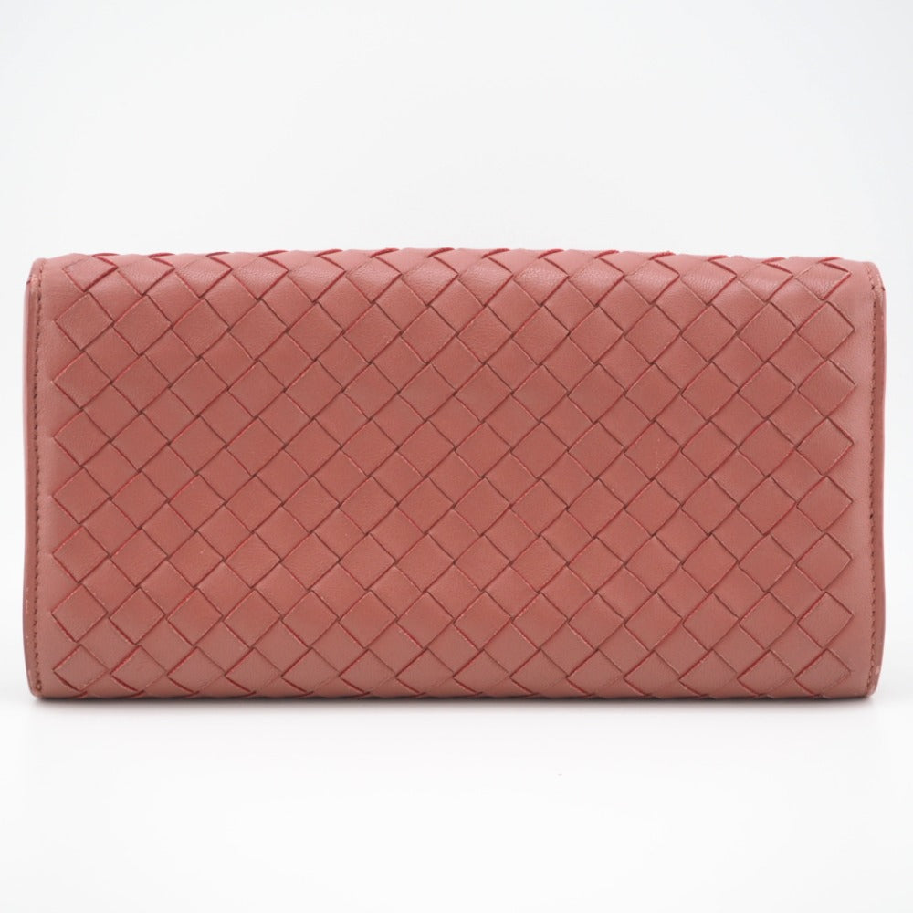 BOTTEGAVENETA Long Wallet Purse leather pink INTRECCIATO Women Used Authentic