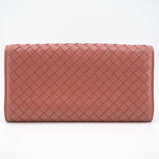 BOTTEGAVENETA Long Wallet Purse leather pink INTRECCIATO Women Used Authentic
