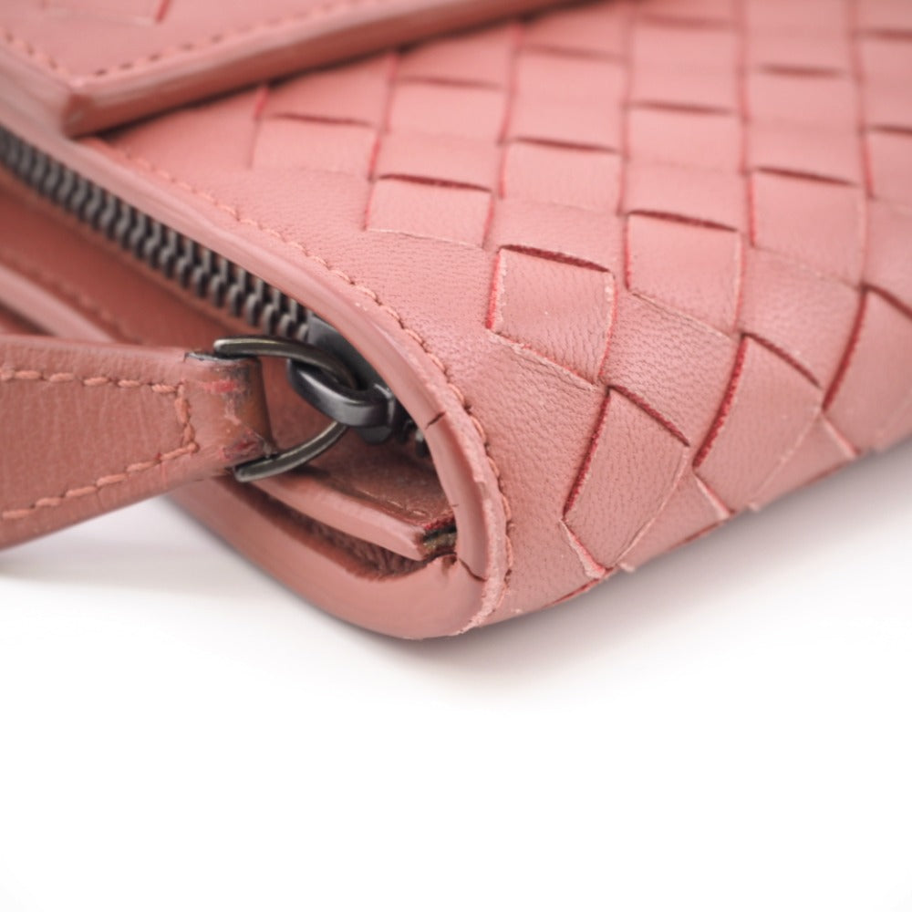 BOTTEGAVENETA Long Wallet Purse leather pink INTRECCIATO Women Used Authentic