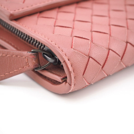 BOTTEGAVENETA Long Wallet Purse leather pink INTRECCIATO Women Used Authentic