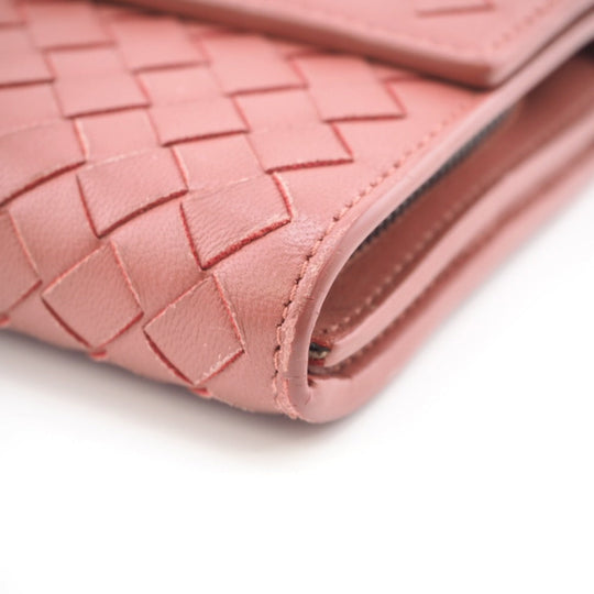 BOTTEGAVENETA Long Wallet Purse leather pink INTRECCIATO Women Used Authentic